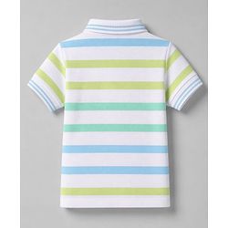 Babyhug 100% Cotton Knit Half Sleeves Polo T-Shirt with Stripes & Jr. Team Captain Print- White
