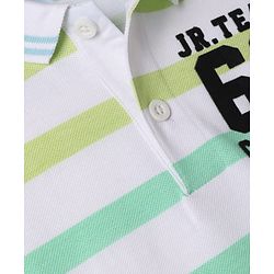 Babyhug 100% Cotton Knit Half Sleeves Polo T-Shirt with Stripes & Jr. Team Captain Print- White