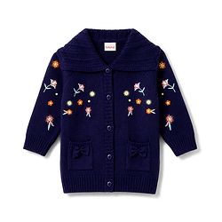 Babyhug Knit Full Sleeves Floral Embroidered Front Open Sweater With Cable Knit - Navy Blue