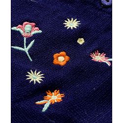 Babyhug Knit Full Sleeves Floral Embroidered Front Open Sweater With Cable Knit - Navy Blue
