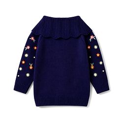 Babyhug Knit Full Sleeves Floral Embroidered Front Open Sweater With Cable Knit - Navy Blue