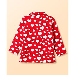 Babyhug Cotton Knit Full Sleeves Shirt & Pyjama Night Suit with Hearts Print - Red