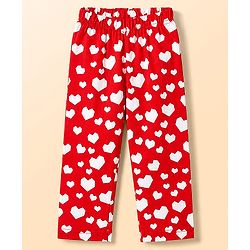 Babyhug Cotton Knit Full Sleeves Shirt & Pyjama Night Suit with Hearts Print - Red