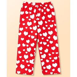 Babyhug Cotton Knit Full Sleeves Shirt & Pyjama Night Suit with Hearts Print - Red