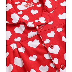 Babyhug Cotton Knit Full Sleeves Shirt & Pyjama Night Suit with Hearts Print - Red
