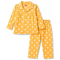 Babyhug 100% Cotton Knit Full Sleeves Shirt & Pyjama Night Suit with Hearts Print - Yellow
