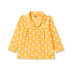 Babyhug 100% Cotton Knit Full Sleeves Shirt & Pyjama Night Suit with Hearts Print - Yellow