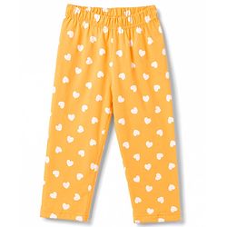 Babyhug 100% Cotton Knit Full Sleeves Shirt & Pyjama Night Suit with Hearts Print - Yellow