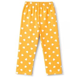 Babyhug 100% Cotton Knit Full Sleeves Shirt & Pyjama Night Suit with Hearts Print - Yellow