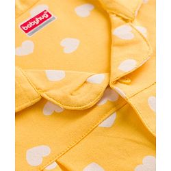 Babyhug 100% Cotton Knit Full Sleeves Shirt & Pyjama Night Suit with Hearts Print - Yellow