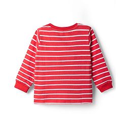 Babyhug Single Jersey Knit Full Sleeves Striped T-Shirt & Denim Jeans Set - Red & Blue