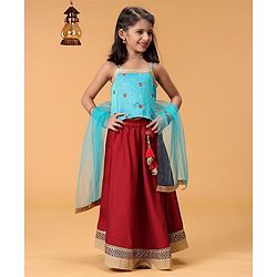 Babyhug Singlet Lehenga Choli Set With Jari & Sequin Border - Blue Red