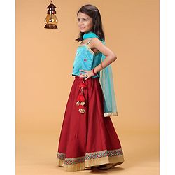 Babyhug Singlet Lehenga Choli Set With Jari & Sequin Border - Blue Red