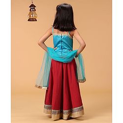 Babyhug Singlet Lehenga Choli Set With Jari & Sequin Border - Blue Red