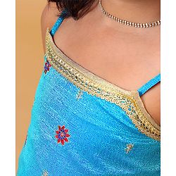 Babyhug Singlet Lehenga Choli Set With Jari & Sequin Border - Blue Red