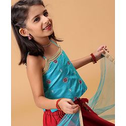 Babyhug Singlet Lehenga Choli Set With Jari & Sequin Border - Blue Red