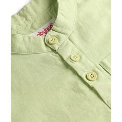 Babyhug Cotton Woven Half Sleeves Solid Colour Kurta Style Shirt & Denim Shorts Set - Light Green & Navy