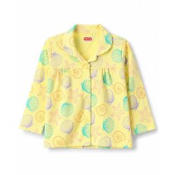 Babyhug Cotton Knit Full Sleeves Shirt & Pyjama Night Suit with Starfish Print - Yellow