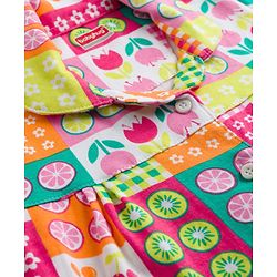 Babyhug 100% Cotton Knit Full Sleeves Shirt & Pyjama Night Suit with Floral Print - Pink & Yellow