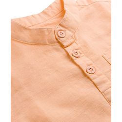 Babyhug Cotton Woven Half Sleeves Solid Color Shirt & Denim Shorts Set - Peach & Blue