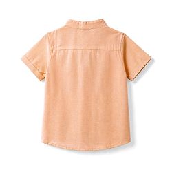 Babyhug Cotton Woven Half Sleeves Solid Color Shirt & Denim Shorts Set - Peach & Blue