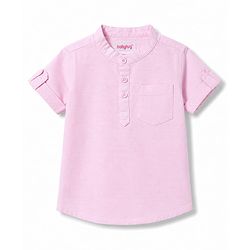 Babyhug Cotton Woven Half Sleeves Shirt & Denim Shorts Set - Pink