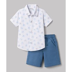 Babyhug 100% Cotton Woven Half Sleeves Shirt & Shorts Set With Floral Print - White