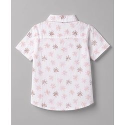 Babyhug 100% Cotton Woven Half Sleeves Tropical Theme Printed Shirt & Shorts Set - White & Dark Peach