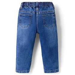 Babyhug Denim Full Length Washed Jeans with Stretch & Text Patch- Blue