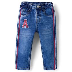 Babyhug Denim Full Length Washed Jeans with Stretch & Text Patch- Blue