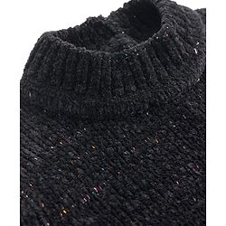 Babyhug Knit Full Sleeves Solid Colour Turtle Neck Sweater Dress with Belt- Black