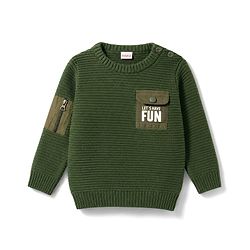 Babyhug Knit Full Sleeves Text Printed Pullover Sweater - Olive Green