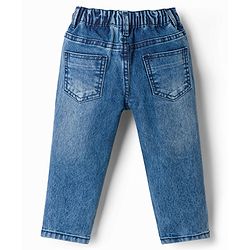 Babyhug Cotton Lycra Full Length Washed Denim Jeans With Number Embroidery - Blue