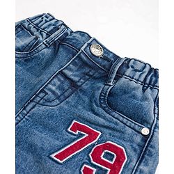 Babyhug Cotton Lycra Full Length Washed Denim Jeans With Number Embroidery - Blue