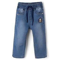 Babyhug Cotton Lycra Full Length Denim Jeans With Patch - Blue