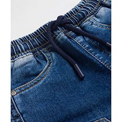 Babyhug Cotton Lycra Full Length Washed Denim Jeans with Text Embroidery & Stretch - Navy Blue