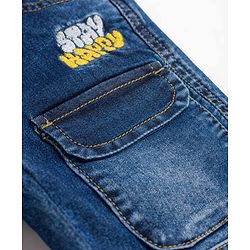 Babyhug Cotton Lycra Full Length Washed Denim Jeans with Text Embroidery & Stretch - Navy Blue