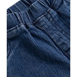Babyhug Cotton Lycra Denim Full Length Washed Jeans With Stretch & Bow Applique - Navy Blue