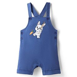 Babyhug Single Jersey Knit Dungaree Style Romper & Half Sleeve T-Shirt With Bunny Print - Orange & Blue