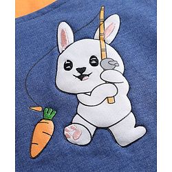 Babyhug Single Jersey Knit Dungaree Style Romper & Half Sleeve T-Shirt With Bunny Print - Orange & Blue