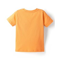 Babyhug Single Jersey Knit Dungaree Style Romper & Half Sleeve T-Shirt With Bunny Print - Orange & Blue