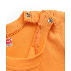 Babyhug Single Jersey Knit Dungaree Style Romper & Half Sleeve T-Shirt With Bunny Print - Orange & Blue