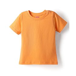 Babyhug Single Jersey Knit Dungaree Style Romper & Half Sleeve T-Shirt With Bunny Print - Orange & Blue