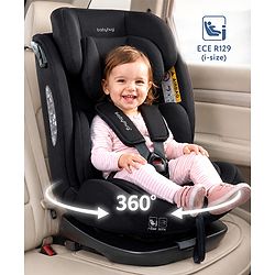 Babyhug Convertible 2 in 1 Car Seat with Isofix & Non Isofix, 360° Rotatable Seat - Grey| R129 Certified| i-Size Compliant| Rear & Forward Facing| Newborn to 12 Years| Reclining Seat| Cushion Seat