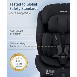 Babyhug Convertible 2 in 1 Car Seat with Isofix & Non Isofix, 360° Rotatable Seat - Grey| R129 Certified| i-Size Compliant| Rear & Forward Facing| Newborn to 12 Years| Reclining Seat| Cushion Seat
