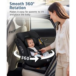 Babyhug Convertible 2 in 1 Car Seat with Isofix & Non Isofix, 360° Rotatable Seat - Grey| R129 Certified| i-Size Compliant| Rear & Forward Facing| Newborn to 12 Years| Reclining Seat| Cushion Seat