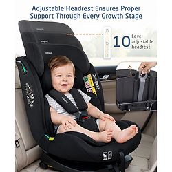 Babyhug Convertible 2 in 1 Car Seat with Isofix & Non Isofix, 360° Rotatable Seat - Grey| R129 Certified| i-Size Compliant| Rear & Forward Facing| Newborn to 12 Years| Reclining Seat| Cushion Seat