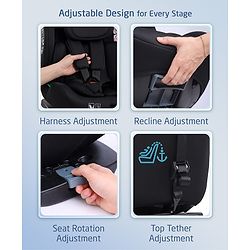 Babyhug Convertible 2 in 1 Car Seat with Isofix & Non Isofix, 360° Rotatable Seat - Grey| R129 Certified| i-Size Compliant| Rear & Forward Facing| Newborn to 12 Years| Reclining Seat| Cushion Seat