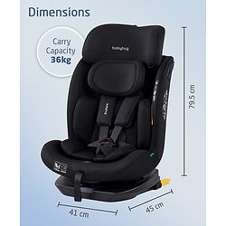 Babyhug Convertible 2 in 1 Car Seat with Isofix & Non Isofix, 360° Rotatable Seat - Grey| R129 Certified| i-Size Compliant| Rear & Forward Facing| Newborn to 12 Years| Reclining Seat| Cushion Seat