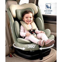 Babyhug Convertible 2 in 1 Car Seat with Isofix & Non Isofix, 360° Rotatable Seat - Grey| R129 Certified| i-Size Compliant| Rear & Forward Facing| Newborn to 12 Years| Reclining Seat| Cushion Seat